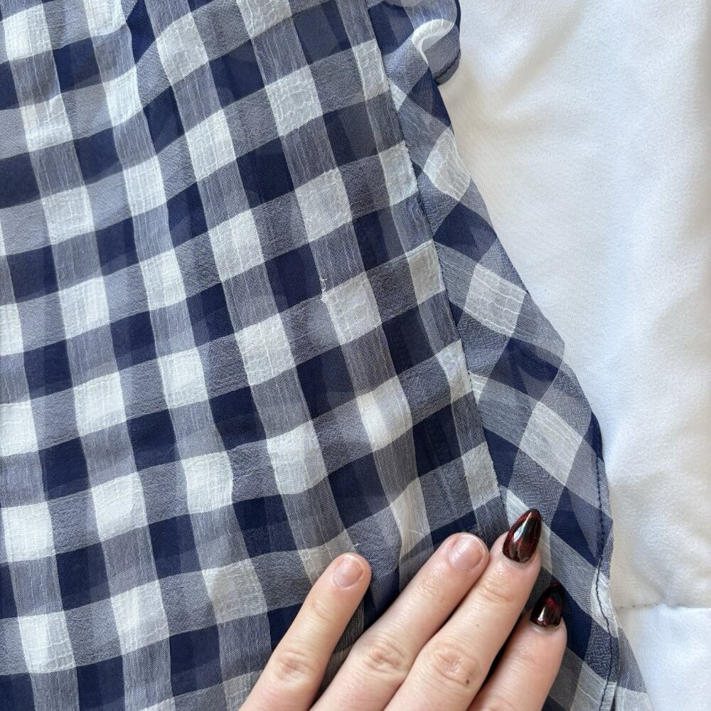 Vintage Womens Size Medium Blue White Gingham Tank Top Blouse‎ Flowy Officechic - Picture 3 of 8